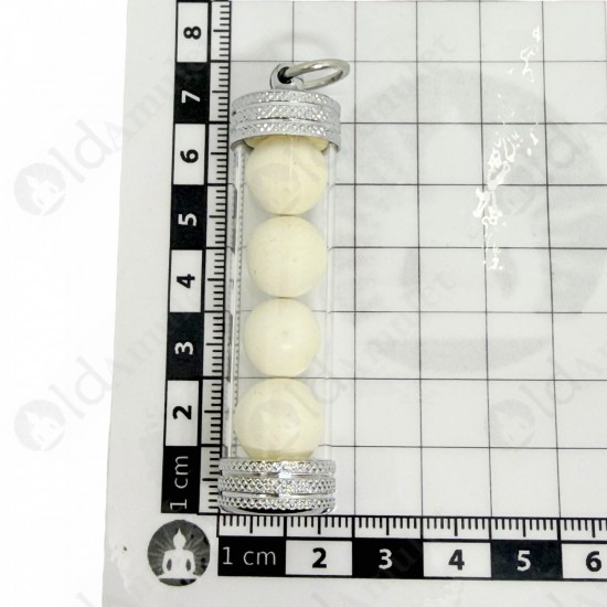 Round White Cave Pearl Thai Amulet Buddha Relics ARAHANT Stone 4Mini Takrud