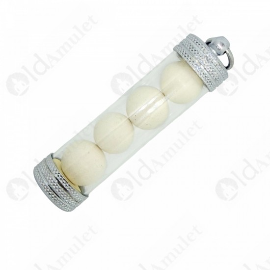 Round White Cave Pearl Thai Amulet Buddha Relics ARAHANT Stone 4Mini Takrud